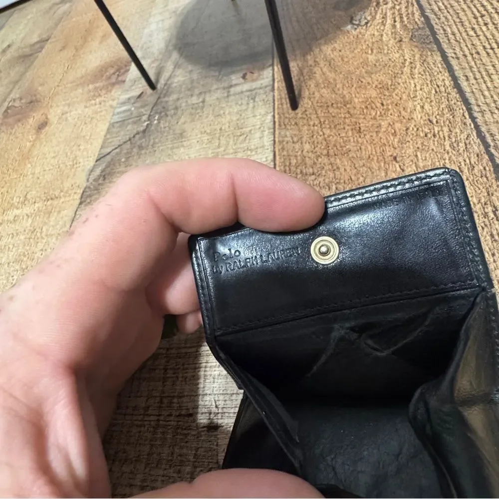 Polo Ralph Lauren Vintage Collapsible Black Leather Coin Pouch